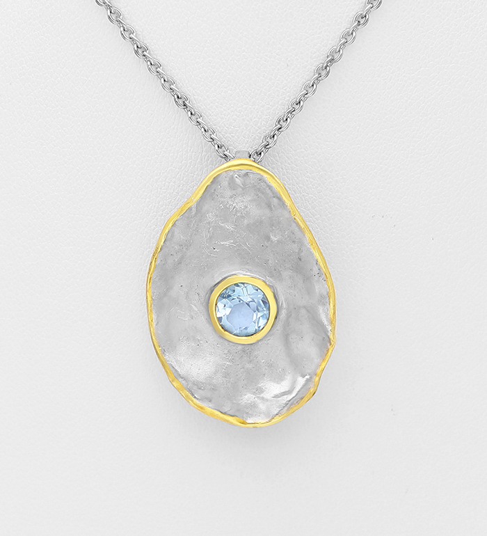 1916-210 - ADIORE JEWELS - Wholesale 925 Sterling Silver Necklace, Decorated with Sky-Blue Topaz, Plated with 3 Micron 22K Yellow Gold