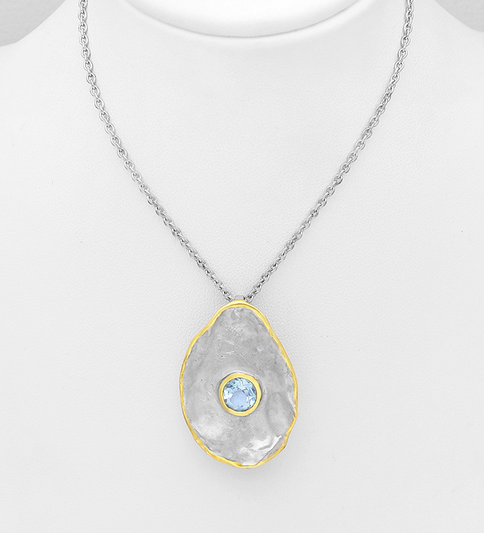 1916-210 - ADIORE JEWELS - 925 Sterling Silver Necklace, Decorated with Sky-Blue Topaz, Plated with 3 Micron 22K Yellow Gold