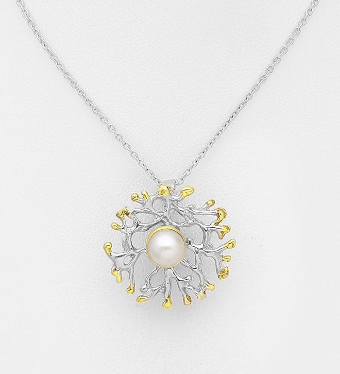 1916-211 - ADIORE JEWELS - 925 Sterling Silver Necklace, Decorated with Freshwater Pearl, Plated with 3 micron 22K Yellow Gold 