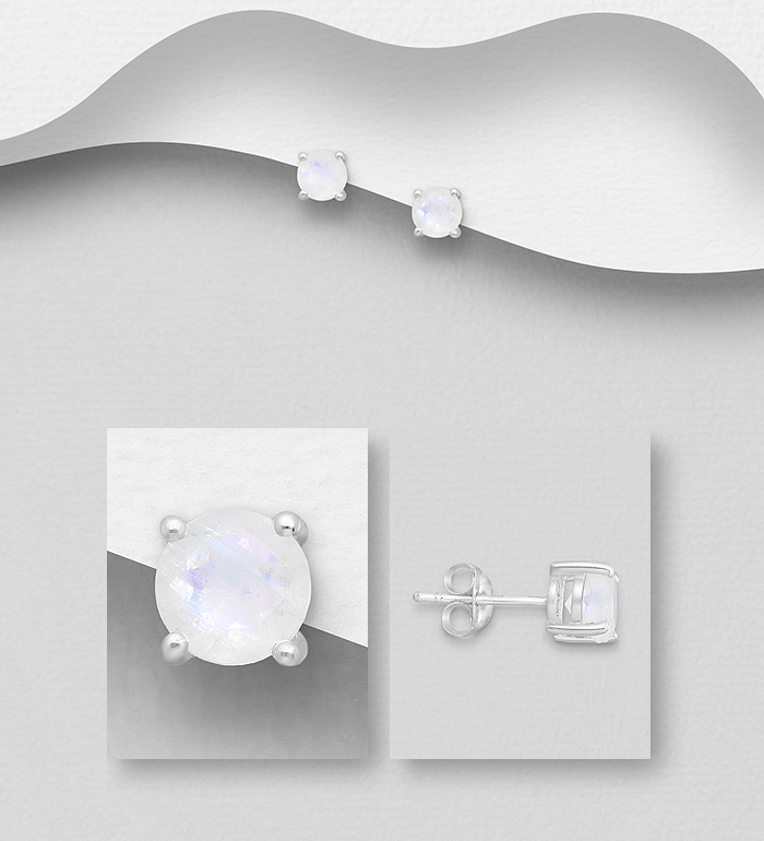 1181-3859 - La Preciada - 925 Sterling Silver Push-Back Earrings, Decorated with Rainbow Moonstone 