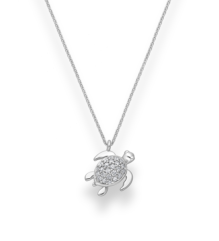 33-0109 - Wholesale Turtle Necklace in 18K White Gold, Decorated with Diamonds