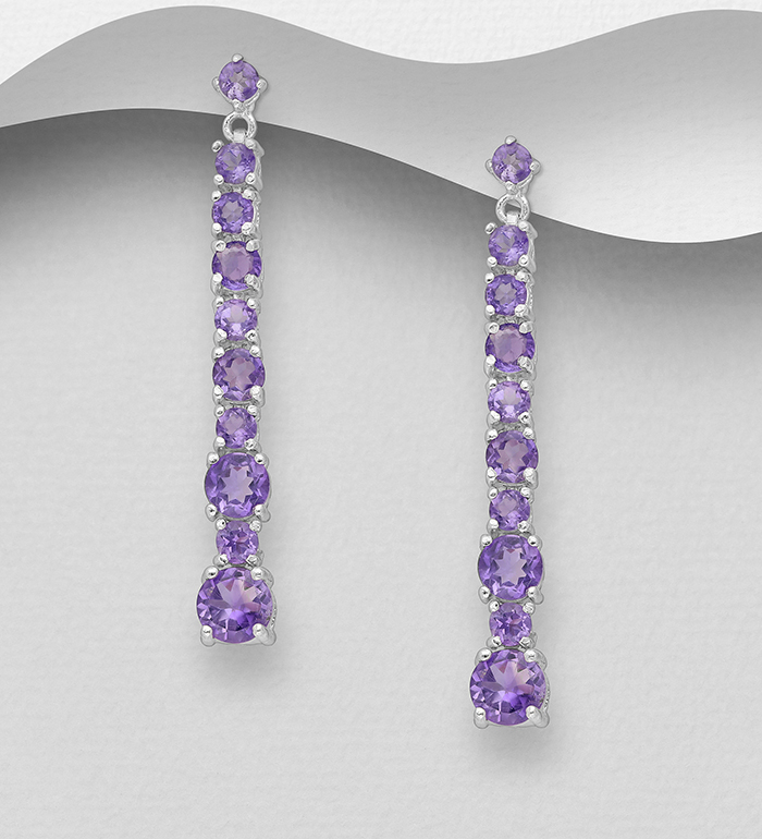 1181-3885 - La Preciada - Wholesale 925 Sterling Silver Push-Back Earrings, Decorated with Various Gemstones 