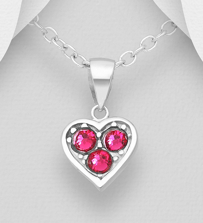 1583-521 - Sparkle by 7K - Wholesale 925 Sterling Silver Heart Pendant, Decorated with Various Fine Austrian Crystal
