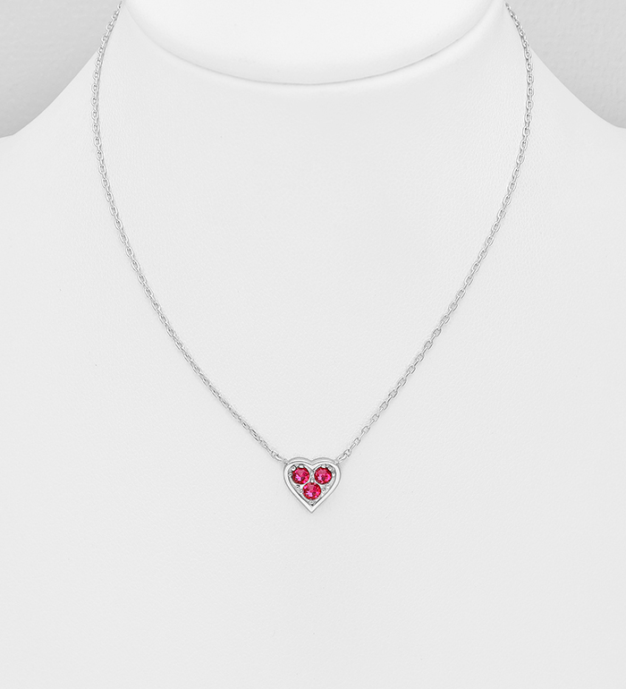 1583-537 - Sparkle by 7K - 925 Sterling Silver Heart Necklace, Decorated with Various Fine Austrian Crystals