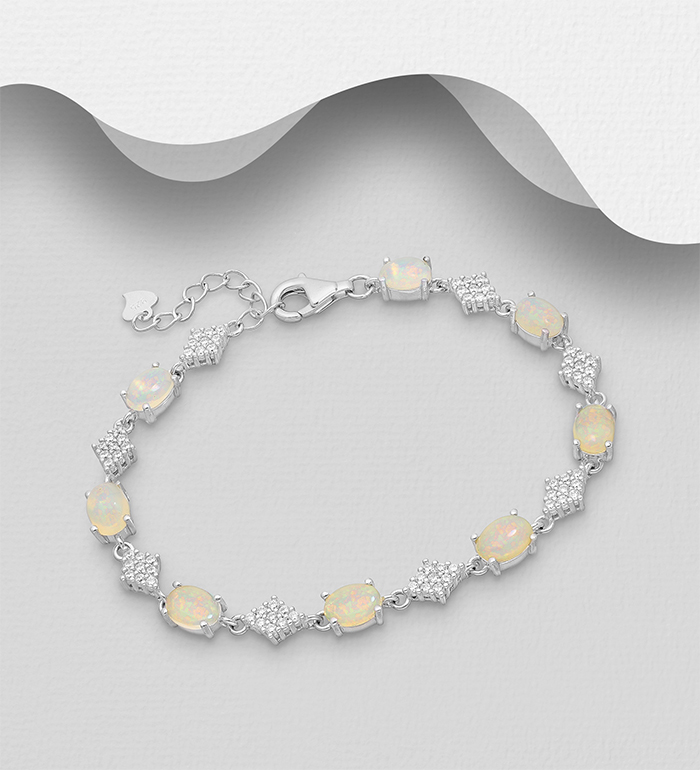1181-3920 - La Preciada - 925 Sterling Silver Bracelet, Decorated with CZ Simulated Diamonds and Ethiopian Opal 