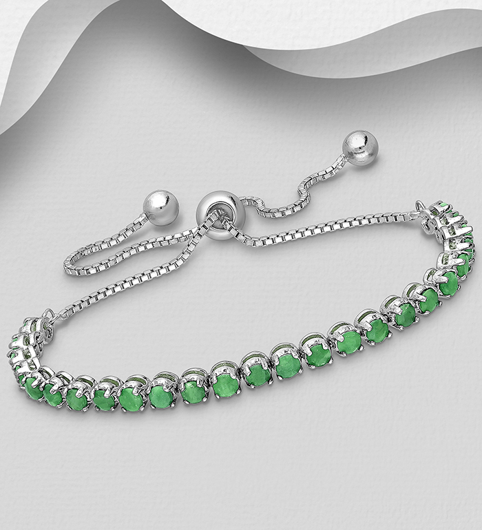 1181-3924 - La Preciada - Wholesale 925 Sterling Silver Adjustable Bracelet, Decorated with Various Gemstones