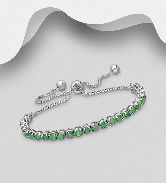 1181-3924 - La Preciada - 925 Sterling Silver Adjustable Bracelet, Decorated with Various Gemstones