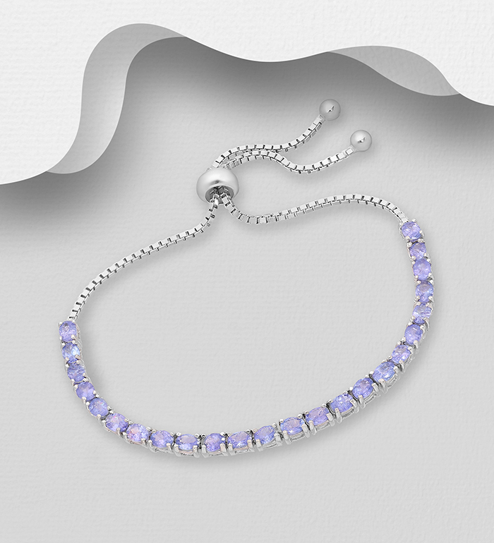 1181-3927 - La Preciada - Wholesale 925 Sterling Silver Adjustable Bracelet, Decorated with Tanzanite