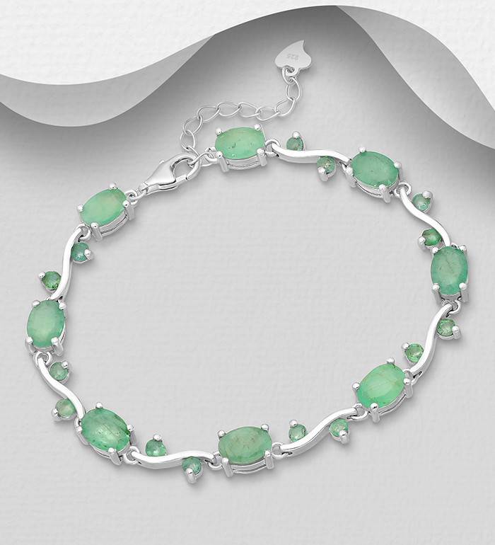 1181-3932 - La Preciada - 925 Sterling Silver Branch Bracelet, Decorated with Emerald