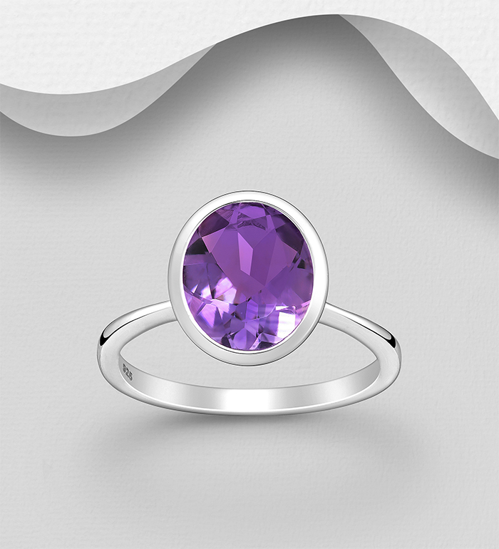 1181-3941 - La Preciada - 925 Sterling Silver Solitaire Oval-shaped Ring, Decorated with Gemstones