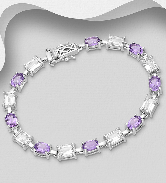 1181-3959 - La Preciada - 925 Sterling Silver Bracelet, Decorated with Amethyst and White Topaz 