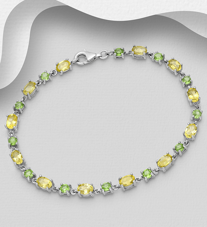 1181-3961 - La Preciada - 925 Sterling Silver Bracelet, Decorated with Peridot, Lemon Quartz and White Topaz