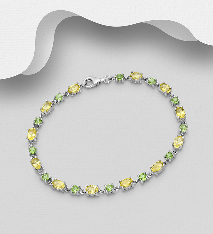 1181-3961 - La Preciada - 925 Sterling Silver Bracelet, Decorated with Peridot, Lemon Quartz and White Topaz