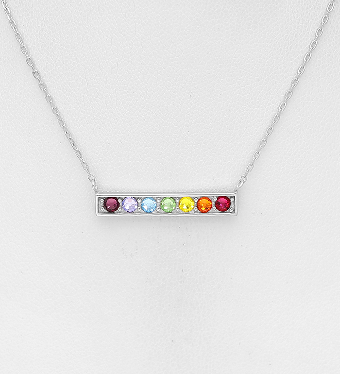 1583-555 - Sparkle by 7K - 925 Sterling Silver Bar Necklace, Decorated with Various Fine Austrian Crystals, Crystal Colors may Vary.