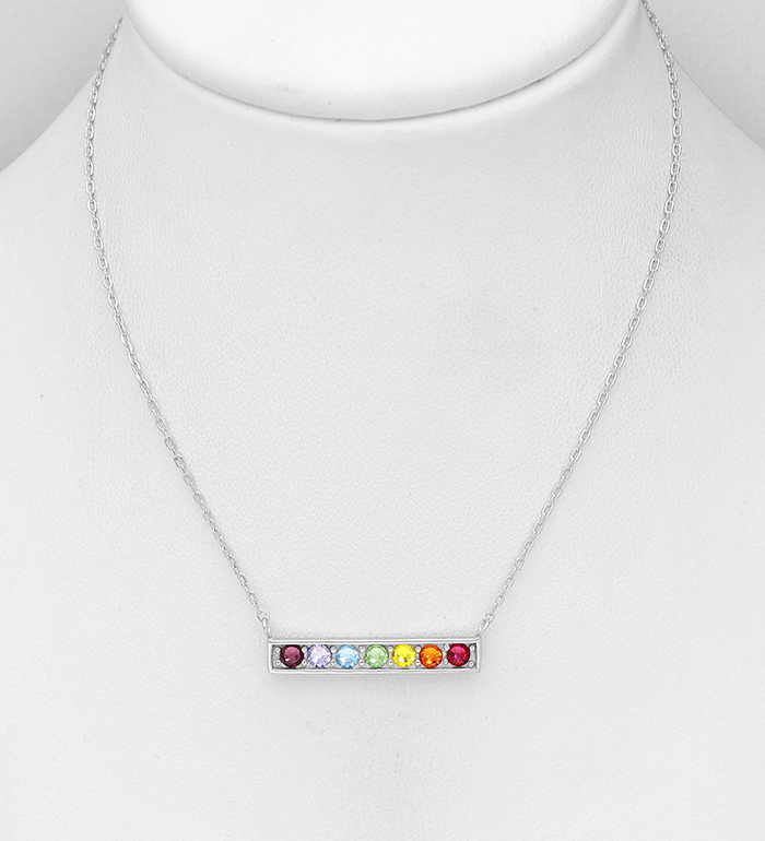 1583-555 - Sparkle by 7K - Wholesale 925 Sterling Silver Bar Necklace, Decorated with Various Fine Austrian Crystals, Crystal Colors may Vary.