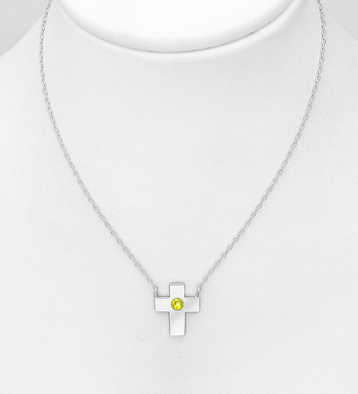 1583-563 - Sparkle by 7K - 925 Sterling Silver Cross Necklace, Decorated with Various Fine Austrian Crystals 