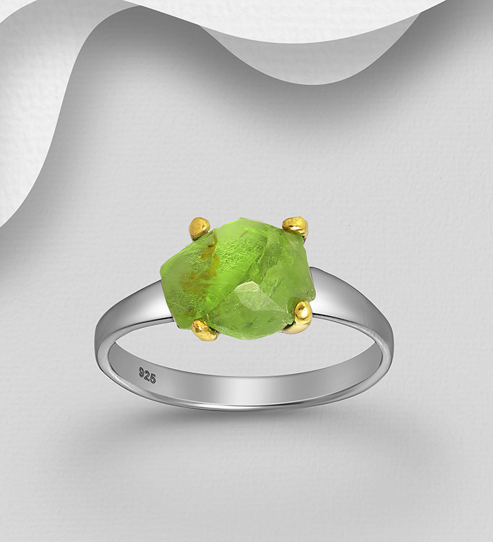 1916-233 - ADIORE JEWELS - 925 Sterling Silver Ring, Decorated with Peridot, Plated with 3 Micron 22K Yellow Gold and Black Rhodium 