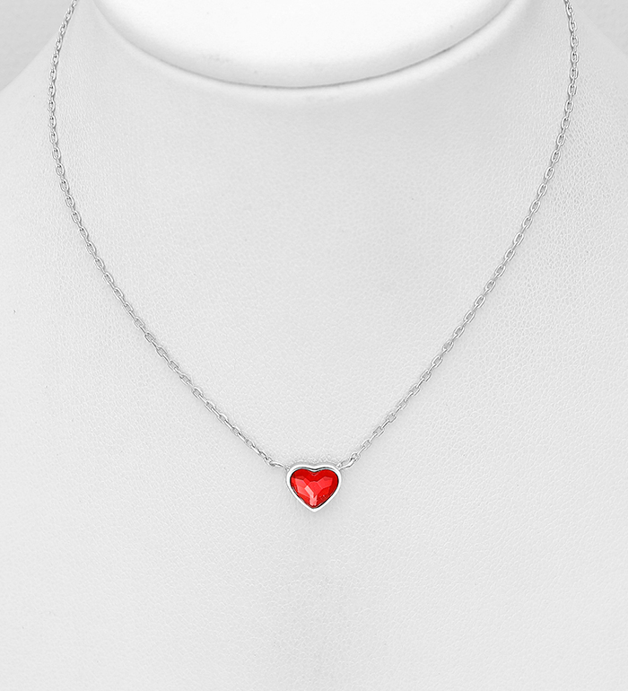 1583-565 - Sparkle by 7K - 925 Sterling Silver Heart Necklace, Decorated with Various Fine Austrian Crystals 