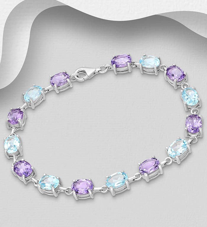 1181-4004 - La Preciada - 925 Sterling Silver Bracelet, Decorated with Various Gemstones 