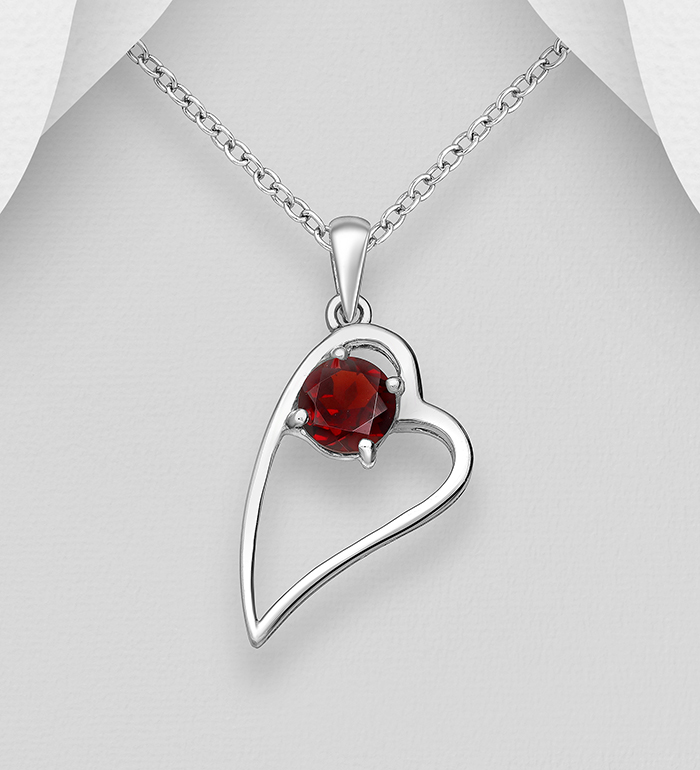 1181-4012 - La Preciada - 925 Sterling Silver Solitaire Heart Pendant, Decorated with Gemstones