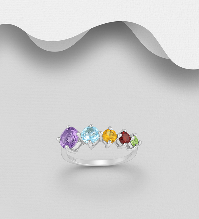 1181-291 - La Preciada - 925 Sterling Silver Ring, Decorated with Various Gemstones, Gemstone Colors may Vary. 