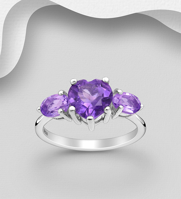 1181-322 - La Preciada - 925 Sterling Silver Heart Ring, Decorated with Various Gemstones