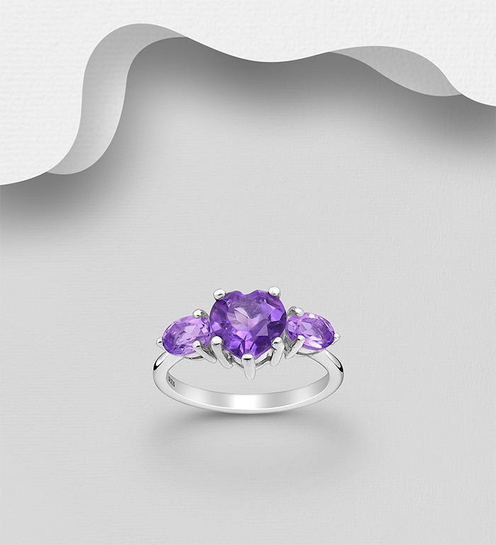 1181-322 - La Preciada - 925 Sterling Silver Heart Ring, Decorated with Various Gemstones
