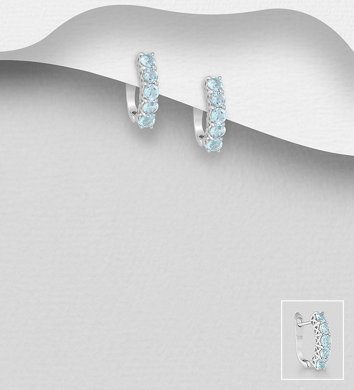 1181-631 - La Preciada - 925 Sterling Silver Omega Lock Earrings, Decorated with Various Gemstones