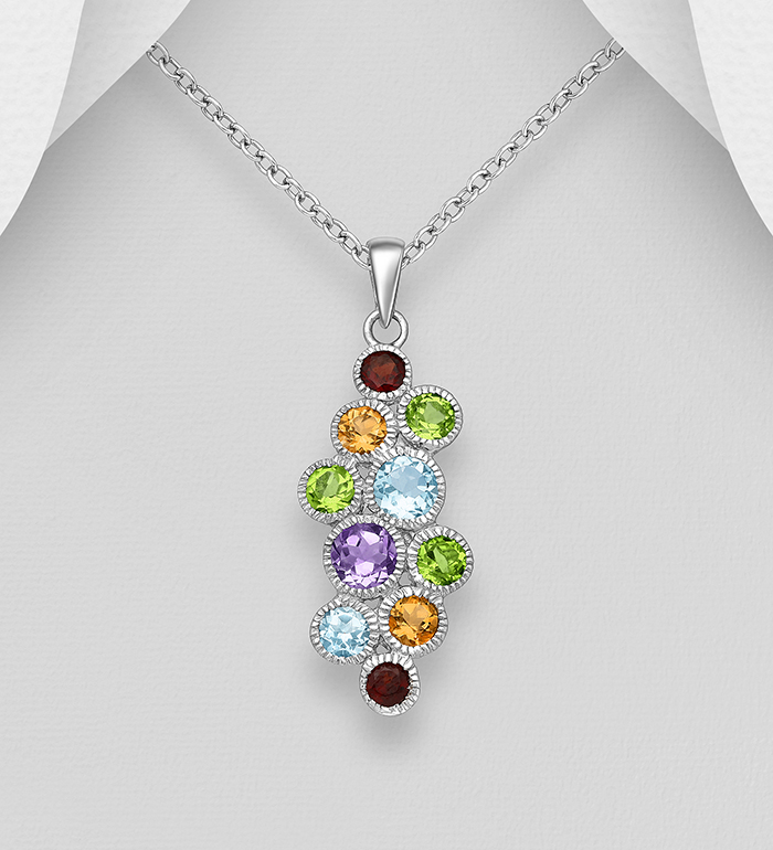 1181-943 - La Preciada - Wholesale 925 Sterling Silver Pendant, Decorated with Various Gemstones. Gemstone Colors may Vary.