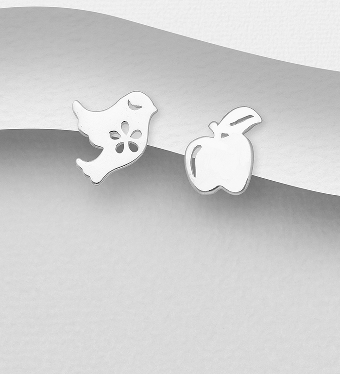 1063-1165 - Wholesale 925 Sterling Silver Apple & Bird Push-Back Earrings