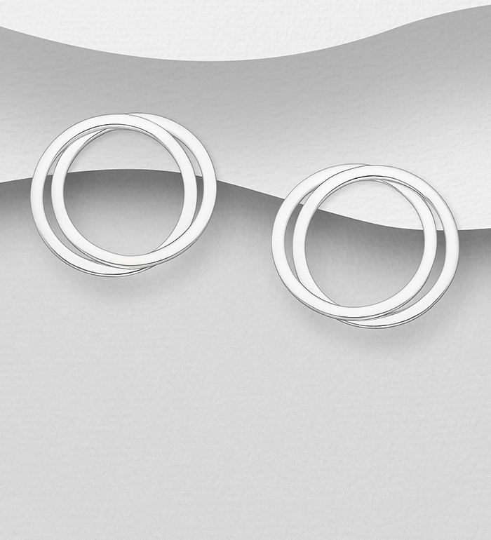 1063-1417 - Wholesale 925 Sterling Silver Double Circle Push-Back Earrings