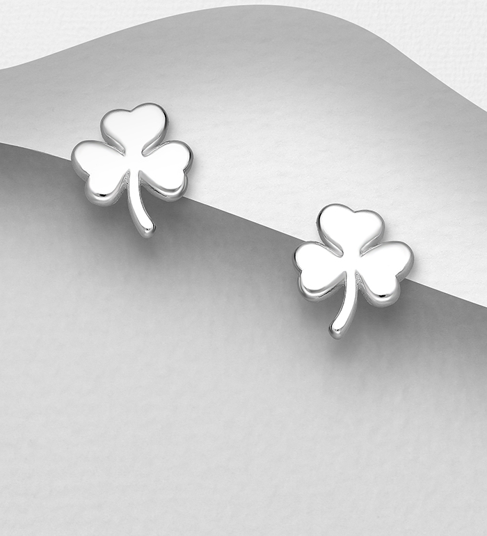 1063-1608 - Wholesale 925 Sterling Silver Shamrock Push-Back Earrings