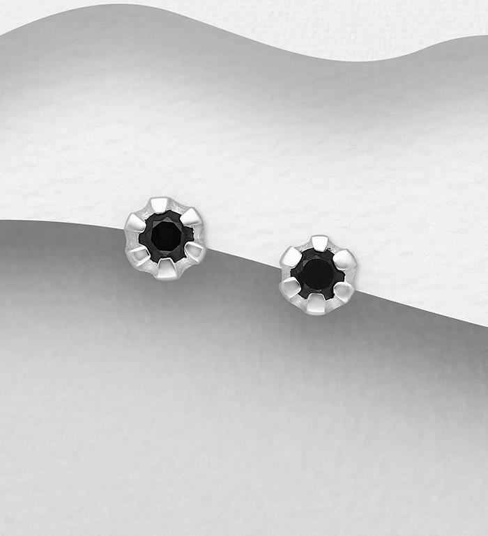 1063-1649 - Wholesale 925 Sterling Silver Push-Back Earrings, Decorated with Various Color CZ Simulated Diamonds