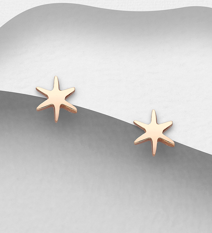 1063-1670 - Wholesale 925 Sterling Silver Star Push-Back Earrings, Plated with 1 Micron Pink Gold