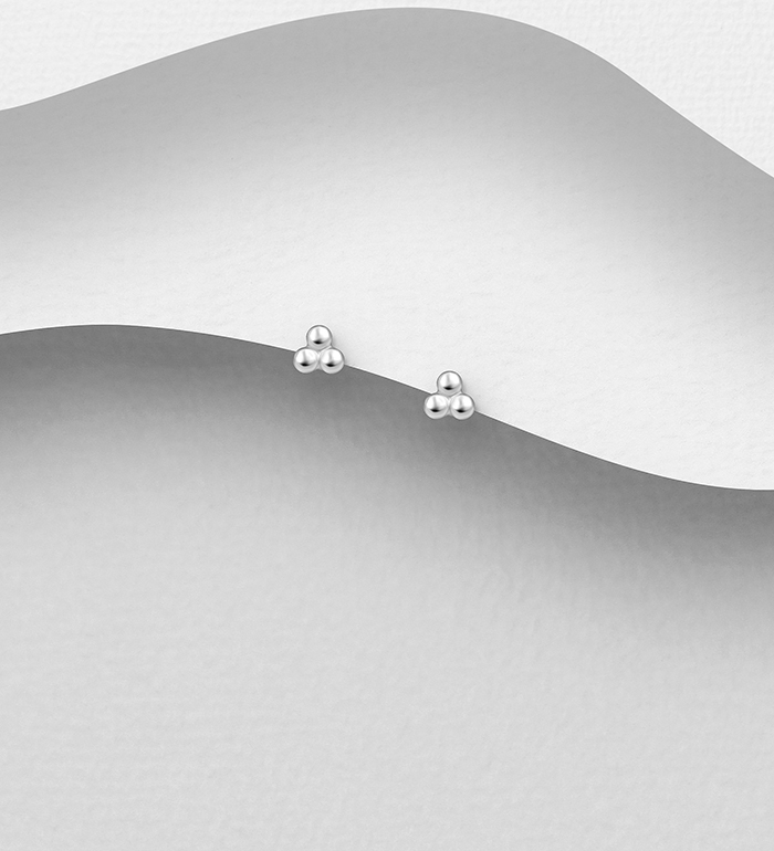 1063-1672 - Wholesale 925 Sterling Silver Push-Back Three Balls Earrings