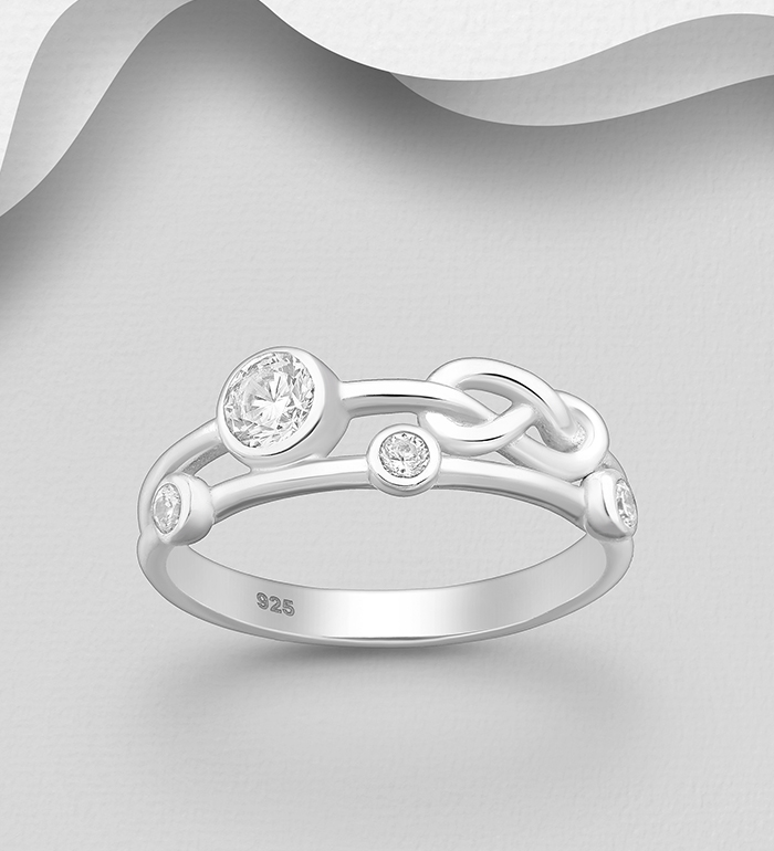 1063-1809 - Wholesale 925 Sterling Silver Ring Featuring Knot Decorated with CZ Simulated Diamonds