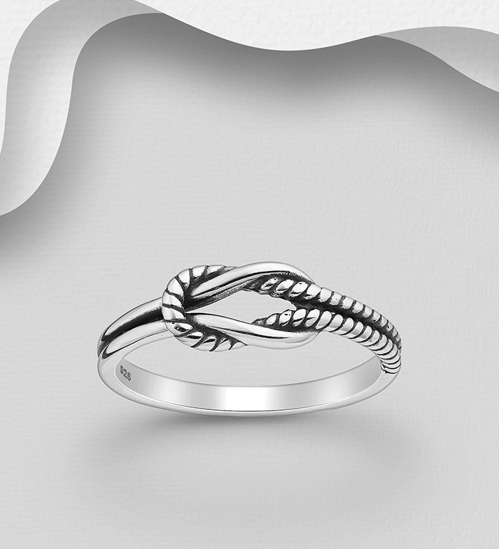 1063-1810 - Wholesale 925 Sterling Silver Half Oxidized Rope Knot Ring