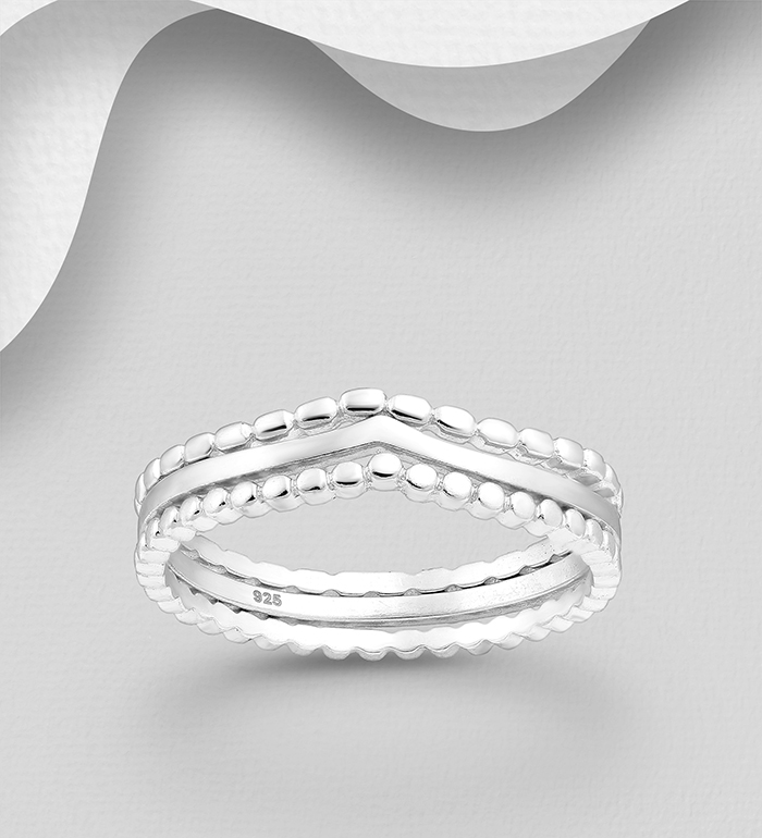 1063-1887 - Wholesale A Set of 3 Chevron Stack Rings, Made of 925 Sterling Silver