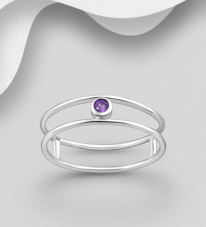 1063-1951A - Wholesale 925 Sterling Silver Solitaire Ring, Decorated with Amethyst
