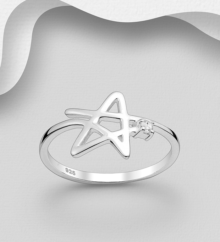 1063-1981 - Wholesale 925 Sterling Silver Star Ring Decorated with CZ Simulated Diamonds