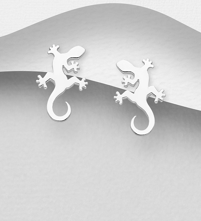 1063-2020 - Wholesale 925 Sterling Silver Lizard / Gecko Push-Back Earrings