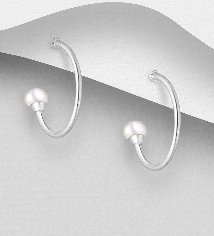1063-2115 - Wholesale 925 Sterling Silver Push-Back Earrings Decorated With Fresh Water Pearls