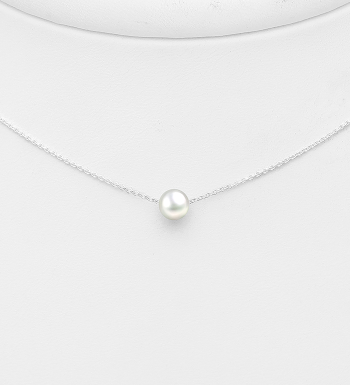 1063-2347 - Wholesale 925 Sterling Silver Choker, Beaded with 4-5 mm Diameter Freshwater Pearl
