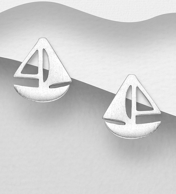 1063-2428 - Wholesale 925 Sterling Silver Matte Boat Push-Back Earrings