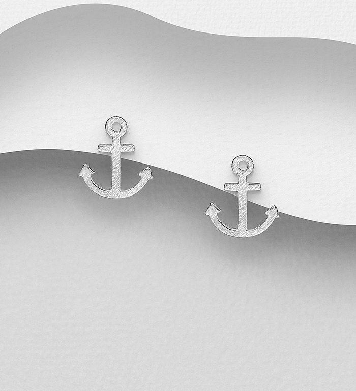 1063-2429 - Wholesale 925 Sterling Silver Matte Anchor Push-Back Earrings