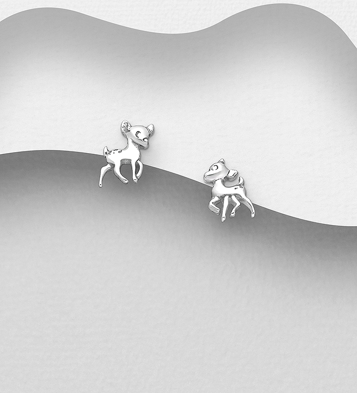 1063-2440 - Wholesale 925 Sterling Silver Oxidized Deer Push-Back Earrings