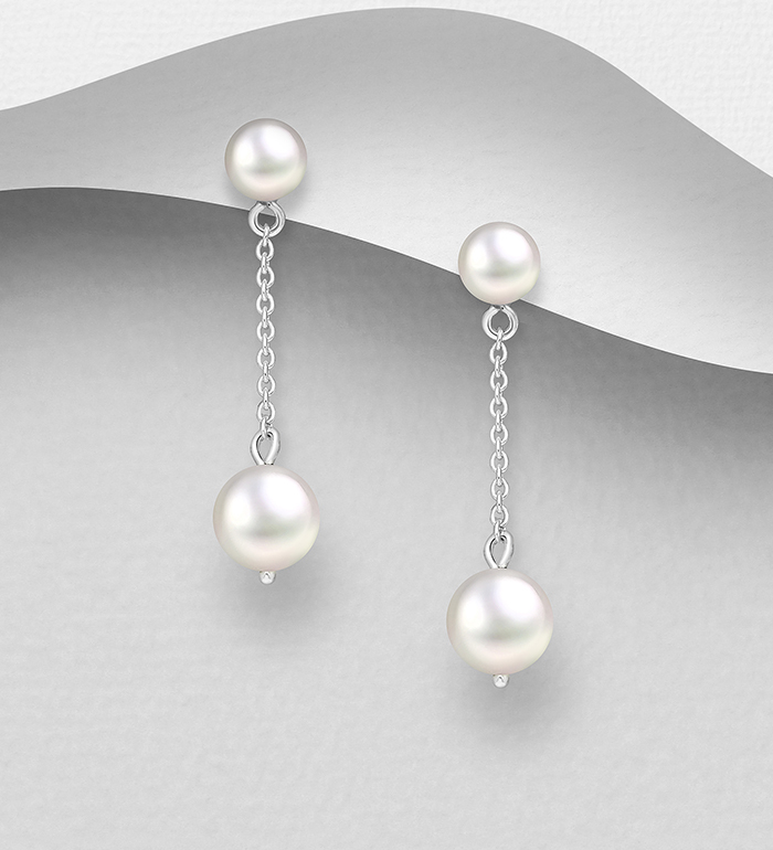1063-2628 - Wholesale 925 Sterling Silver Push-Back Earrings Decorated with Freshwater Pearls