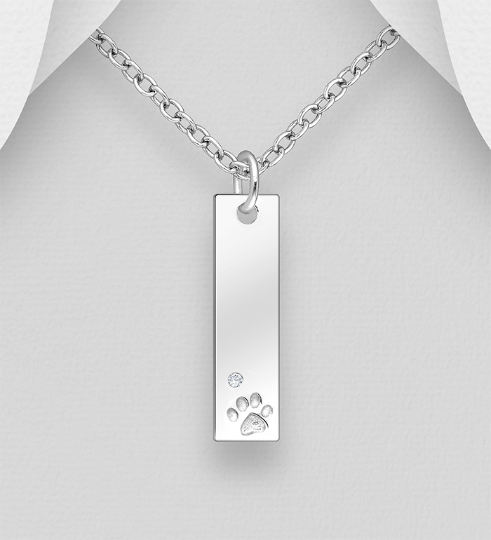 1063-2712 - Wholesale 925 Sterling Silver Paw Claw Pendant, Decorated with CZ Simulated Diamonds