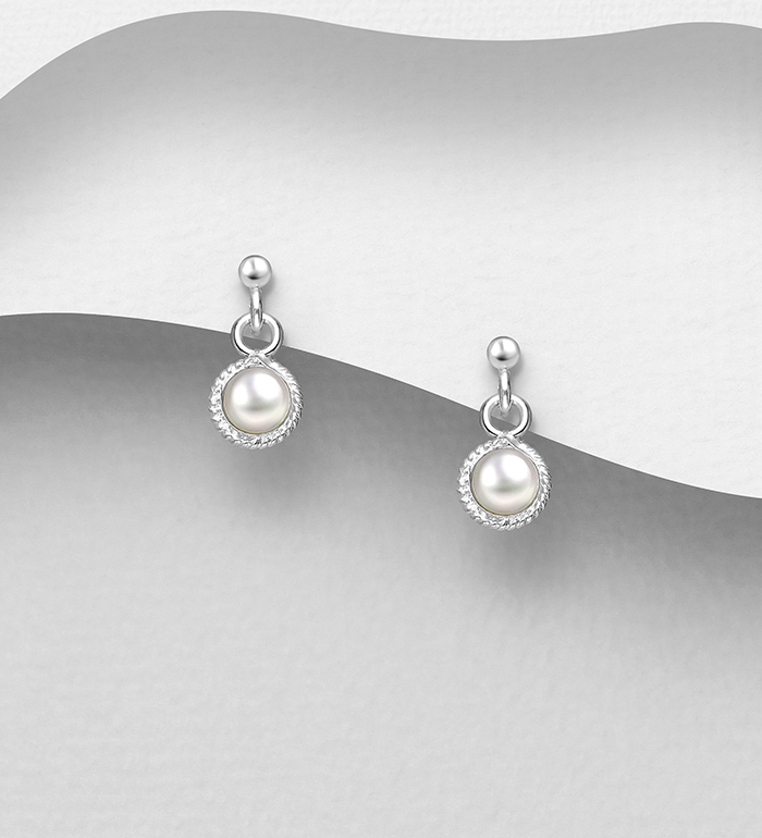 1068-1087 - Wholesale 925 Sterling Silver Push-Back Earrings Decorated With Simulated Pearl
