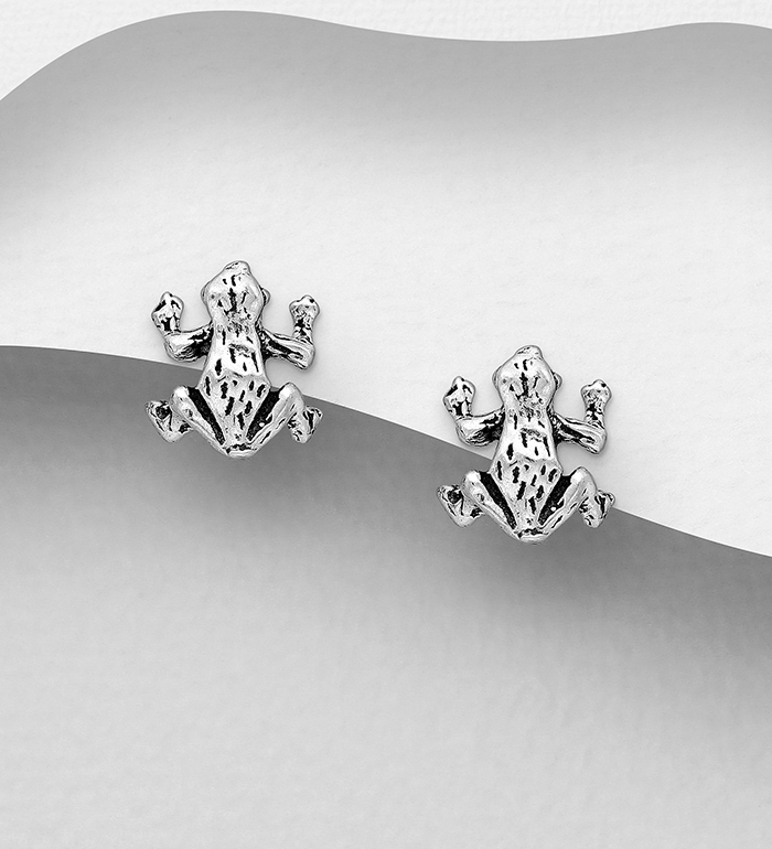 1068-1305 - Wholesale 925 Sterling Silver Frog Push-Back Earrings